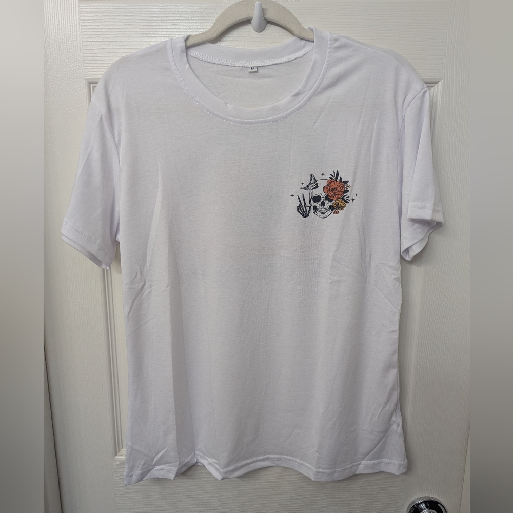 Graphic Tee with Skull and Rose Design - Picture 2 of 4